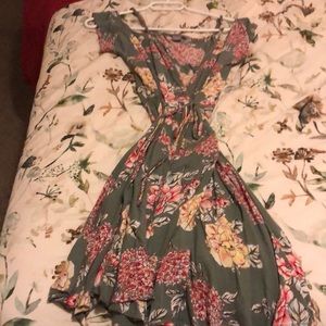 Green floral wrap dress